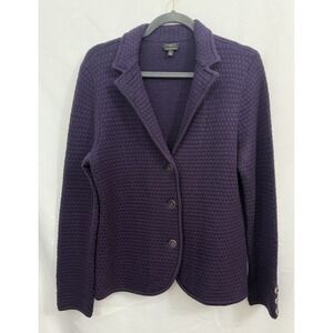 Talbots 100% Merino Wool Purple Cardigan Jacket Knit Womens Size LP Petite
